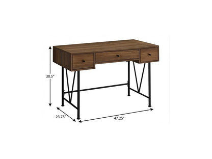 47" Brown and Black Wood and Metal Sled Computer Desk With Three Drawers