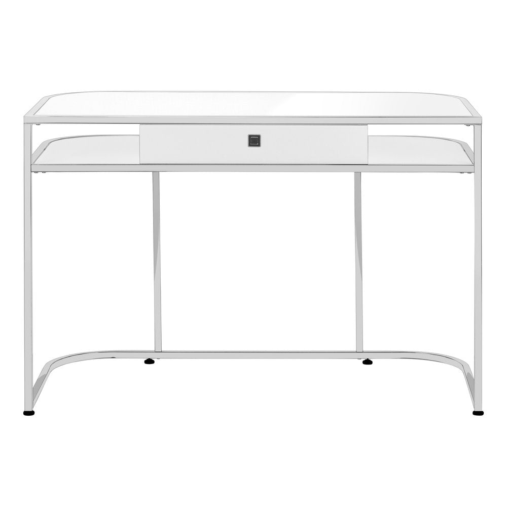 47" White and Silver Wood and Metal Sled Computer Desk
