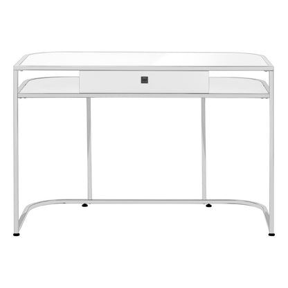 47" White and Silver Wood and Metal Sled Computer Desk