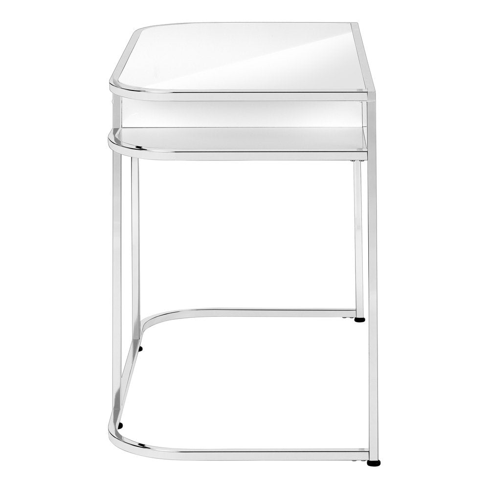 47" White and Silver Wood and Metal Sled Computer Desk