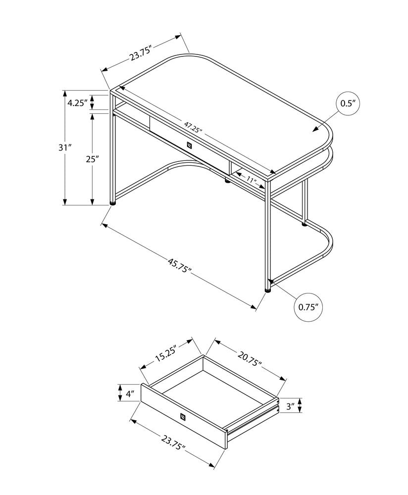 47" White and Silver Wood and Metal Sled Computer Desk