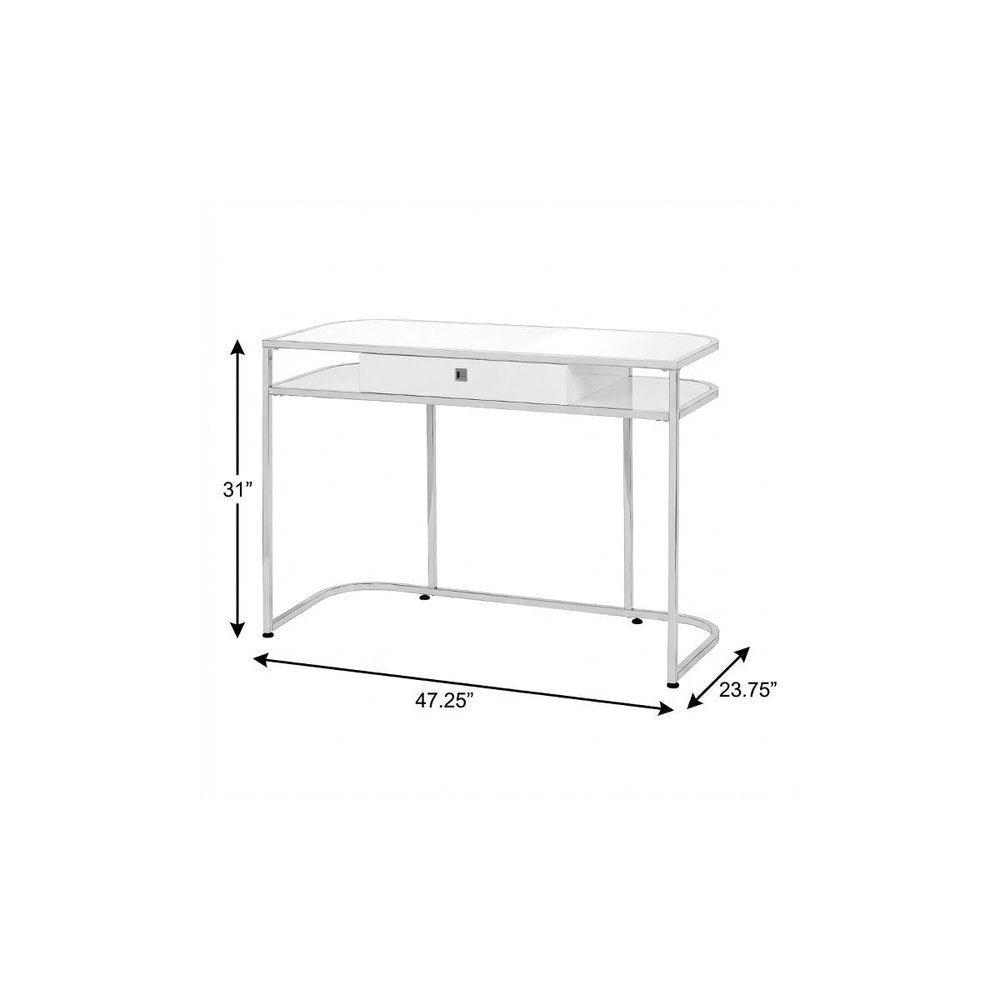 47" White and Silver Wood and Metal Sled Computer Desk