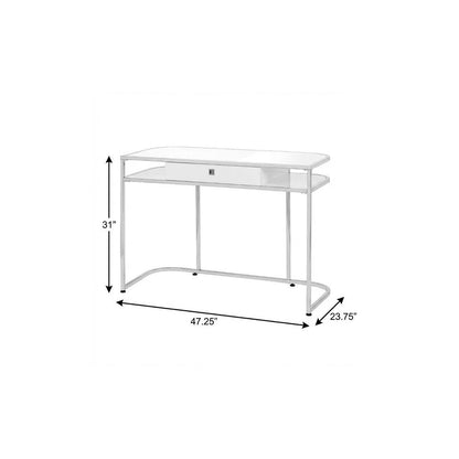 47" White and Silver Wood and Metal Sled Computer Desk