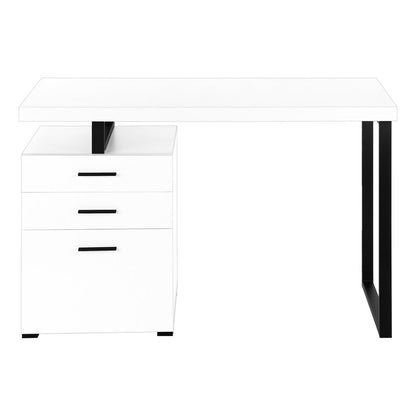 47" White and Black Wood and Metal Sled Computer Desk With Three Drawers