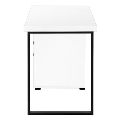 47" White and Black Wood and Metal Sled Computer Desk With Three Drawers