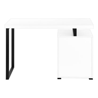 47" White and Black Wood and Metal Sled Computer Desk With Three Drawers