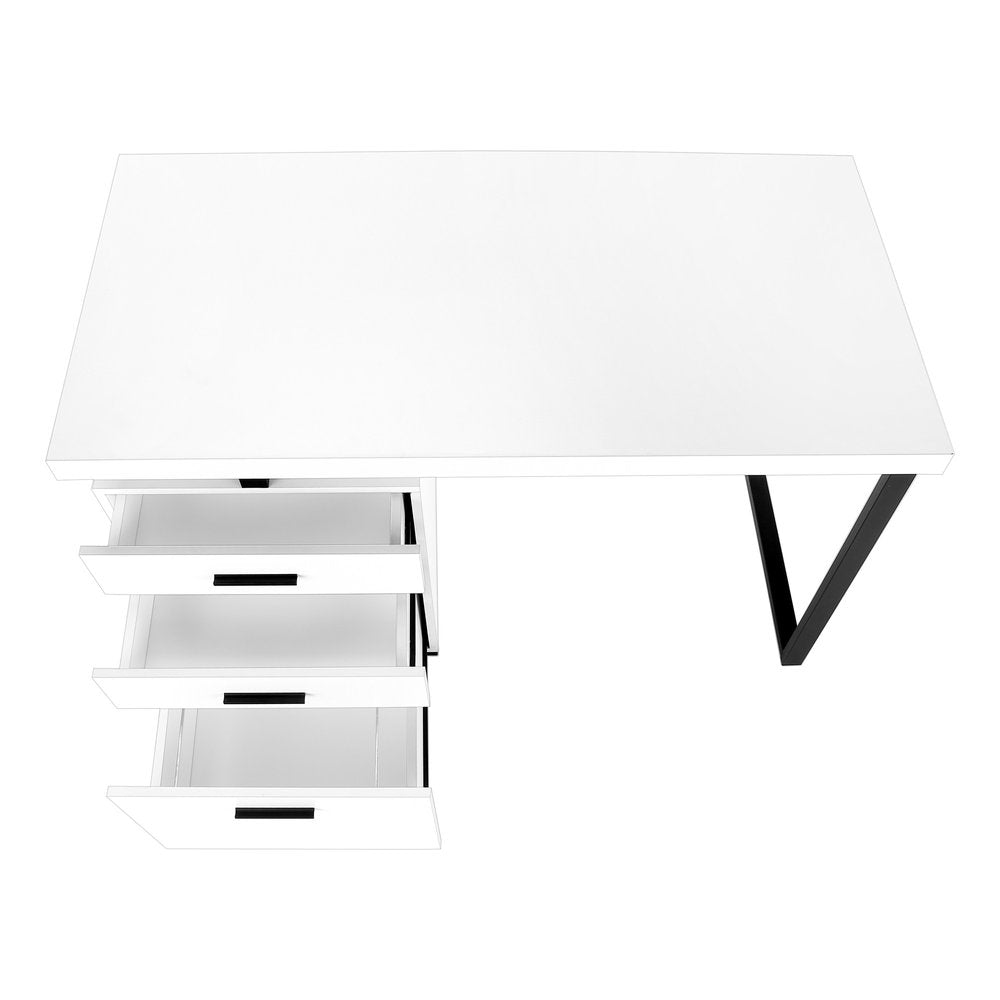 47" White and Black Wood and Metal Sled Computer Desk With Three Drawers