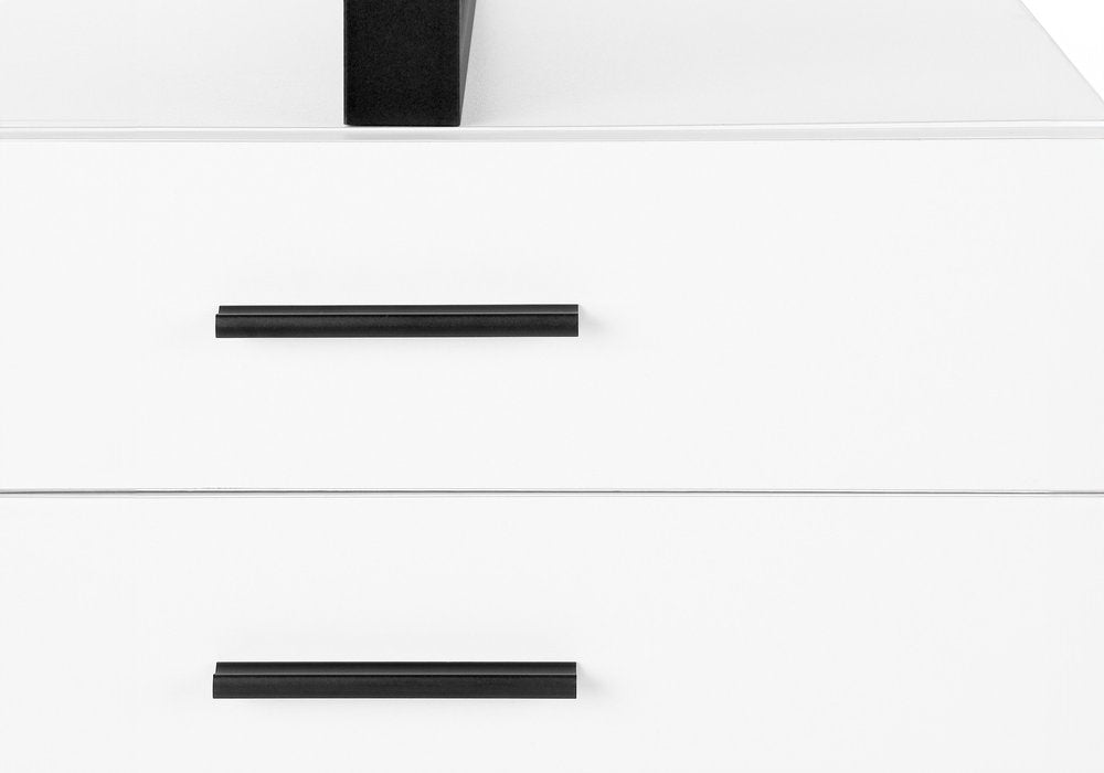 47" White and Black Wood and Metal Sled Computer Desk With Three Drawers