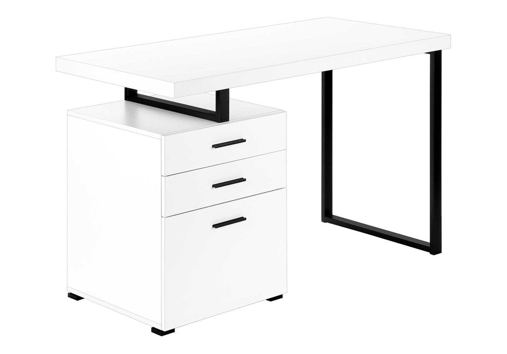 47" White and Black Wood and Metal Sled Computer Desk With Three Drawers