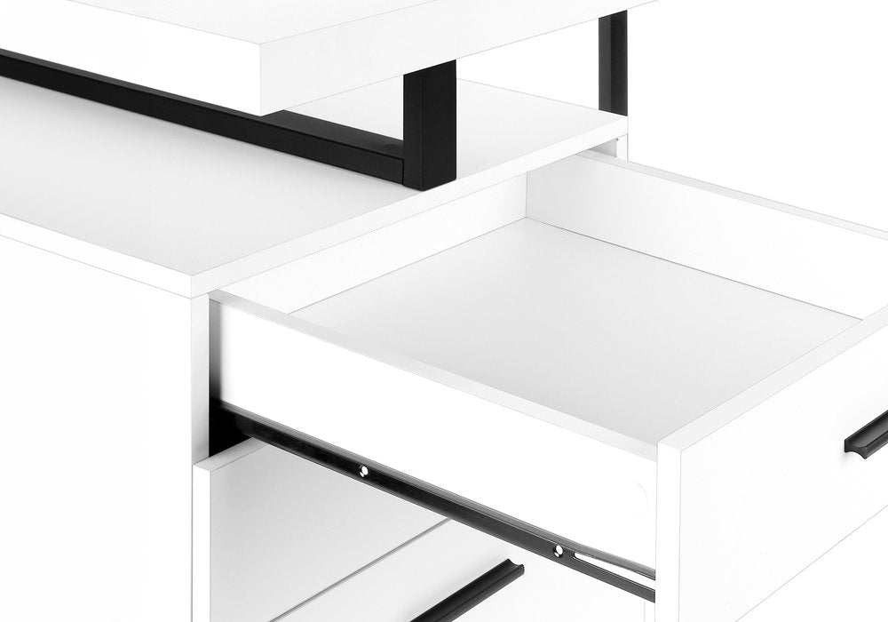 47" White and Black Wood and Metal Sled Computer Desk With Three Drawers