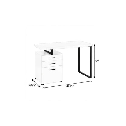 47" White and Black Wood and Metal Sled Computer Desk With Three Drawers