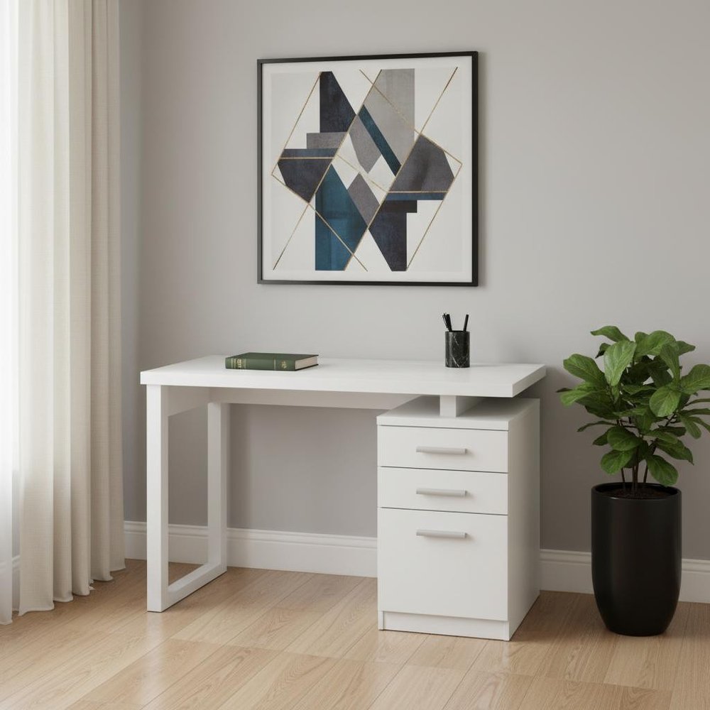 47" White Computer Desk With Three Drawers
