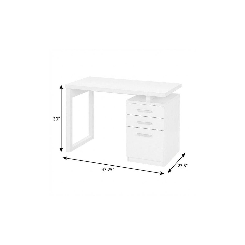 47" White Computer Desk With Three Drawers