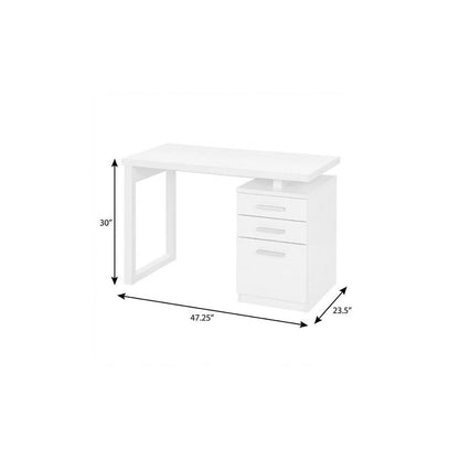 47" White Computer Desk With Three Drawers