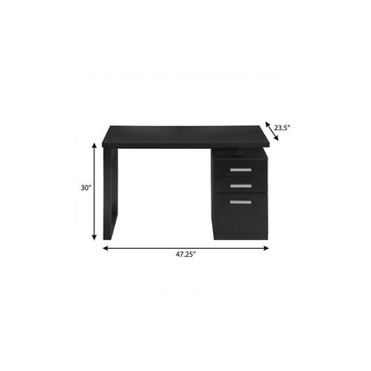 47" Black Computer Desk With Three Drawers