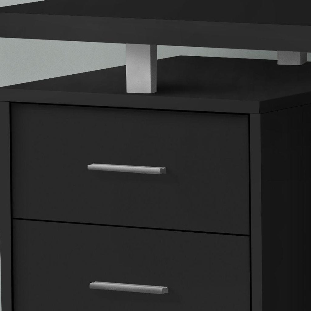 60" Black and Gray Wood and Metal Sled Computer Desk With Three Drawers
