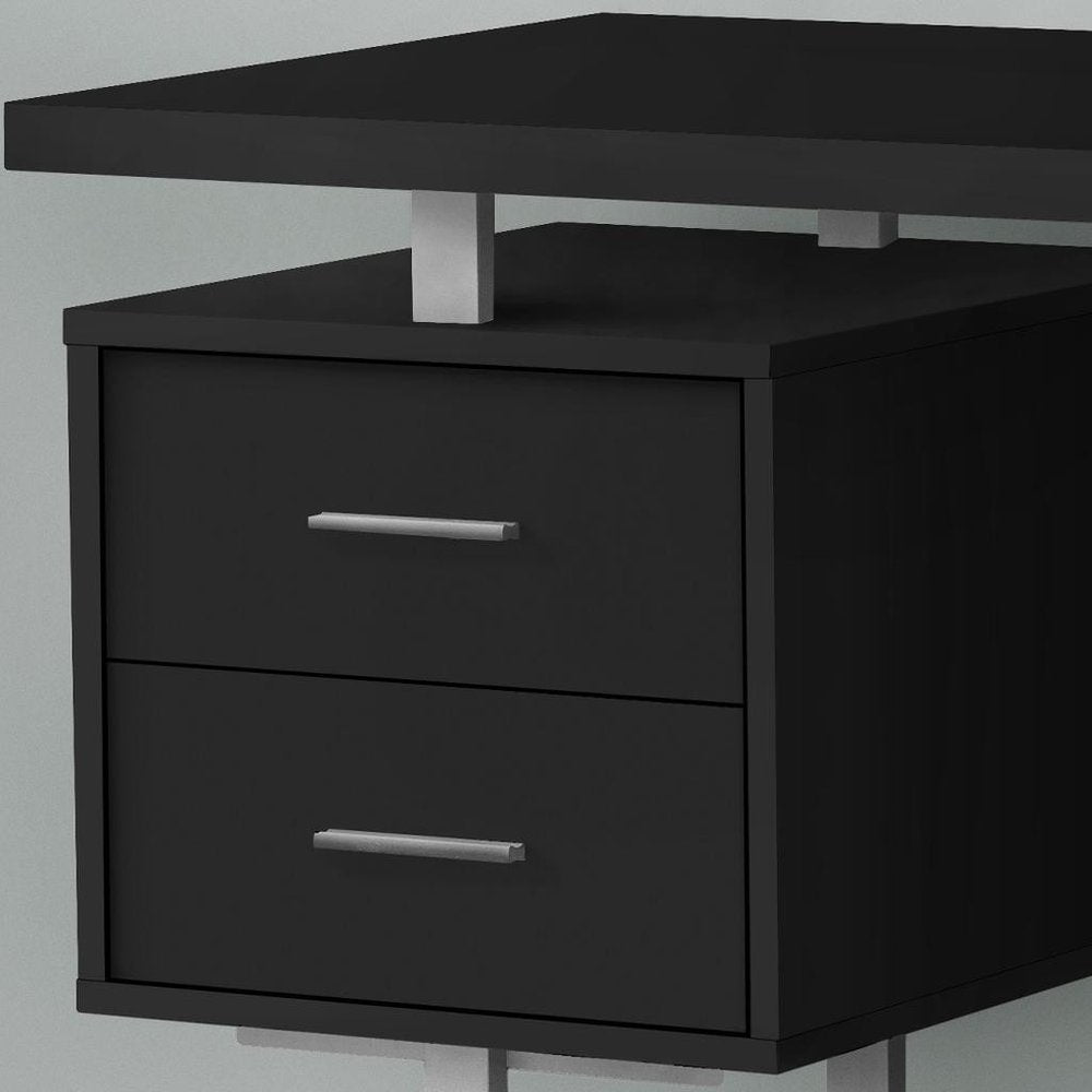 60" Black and Gray Wood and Metal Sled Computer Desk With Three Drawers