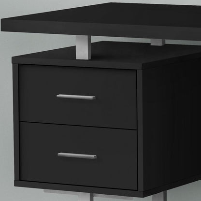 60" Black and Gray Wood and Metal Sled Computer Desk With Three Drawers