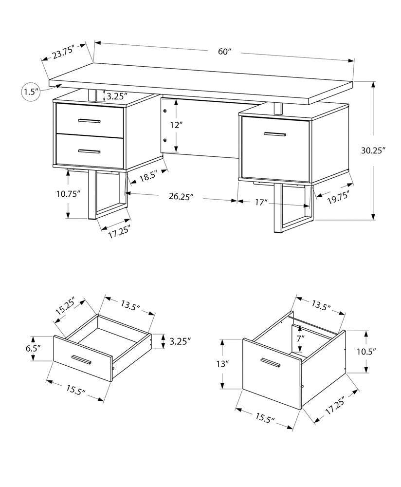 60" Black and Gray Wood and Metal Sled Computer Desk With Three Drawers