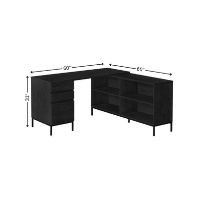 60" Black L Shape Computer Desk With Three Drawers