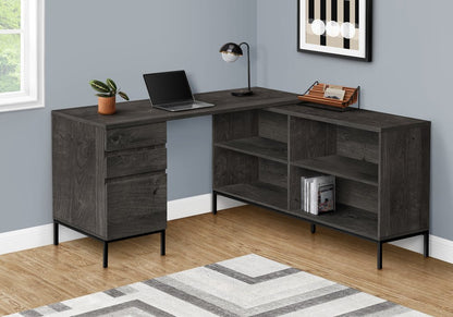 60" Gray and Black L Shape Computer Desk With Three Drawers