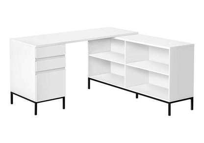 60" White and Black L Shape Computer Desk With Three Drawers