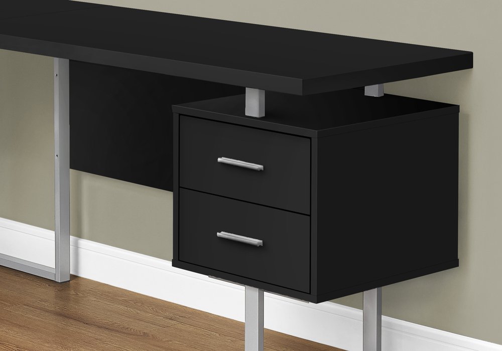 71" Black and Gray L Shape Computer Desk With Three Drawers