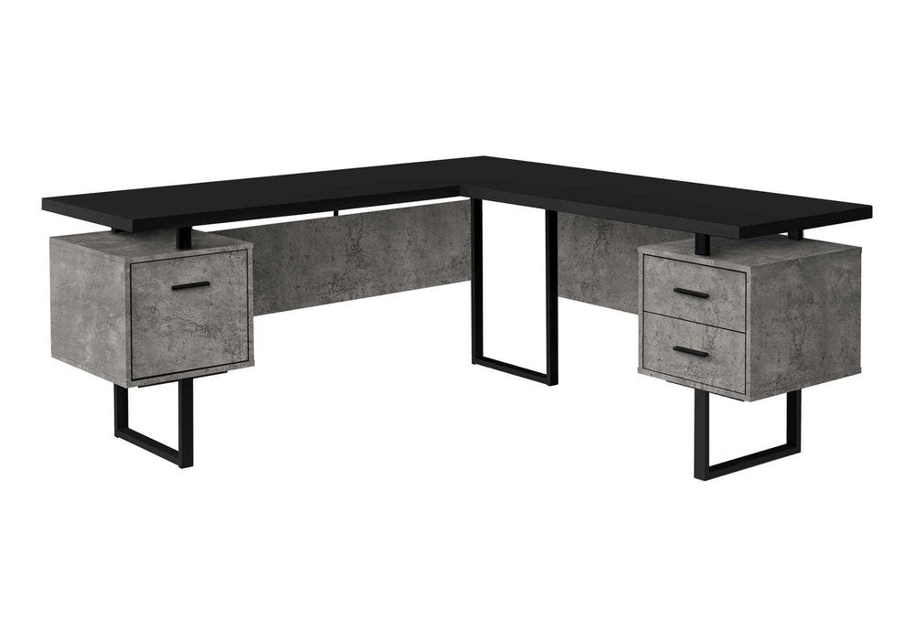 71" Black L Shape Computer Desk With Three Drawers