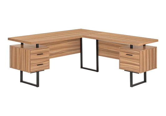 71" Brown and Black L Shape Computer Desk With Three Drawers