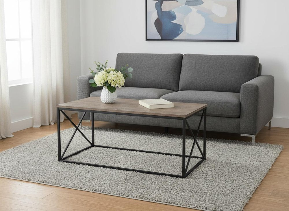 41" Taupe And Black Metal Coffee Table