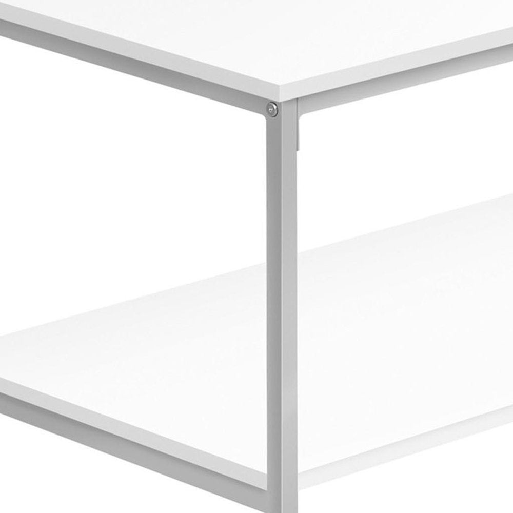 40" White And Silver Metal Coffee Table