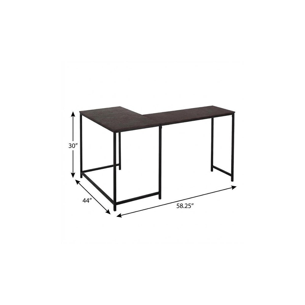 58" Espresso and Black L Shape Computer Desk