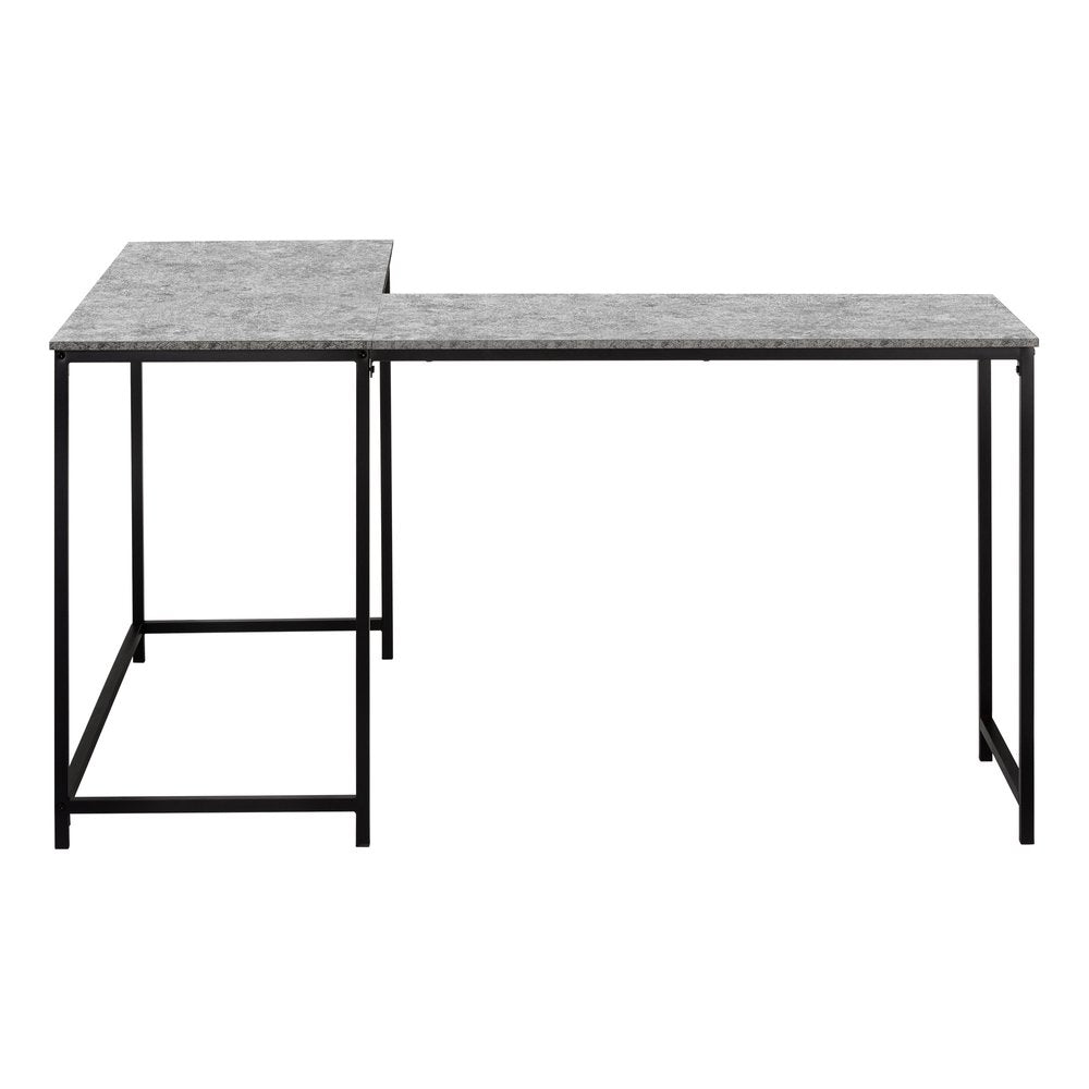 58" Gray and Black Faux Stone Wood And Metal Corner Computer Desk