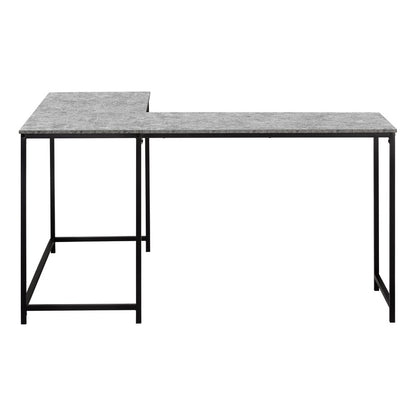 58" Gray and Black Faux Stone Wood And Metal Corner Computer Desk