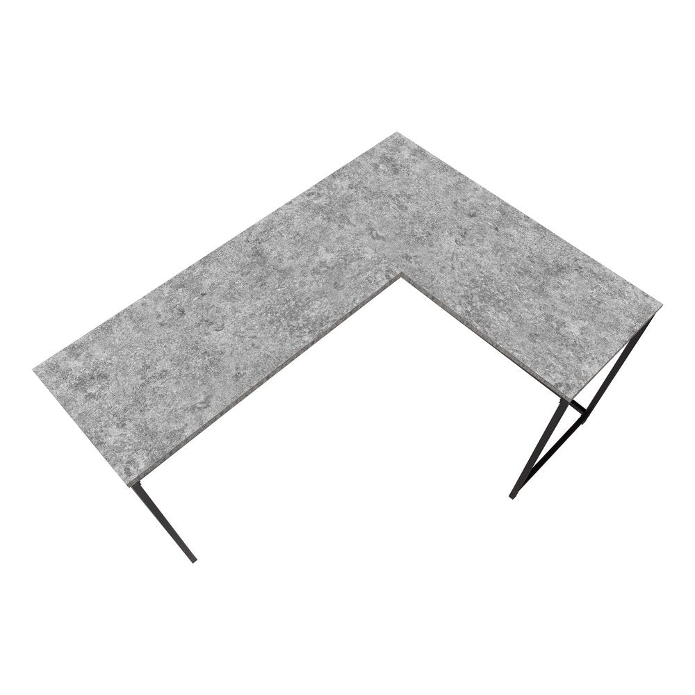 58" Gray and Black Faux Stone Wood And Metal Corner Computer Desk