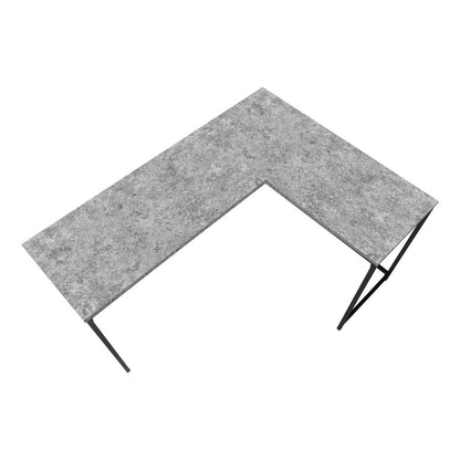58" Gray and Black Faux Stone Wood And Metal Corner Computer Desk