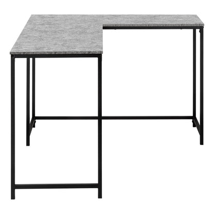 58" Gray and Black Faux Stone Wood And Metal Corner Computer Desk
