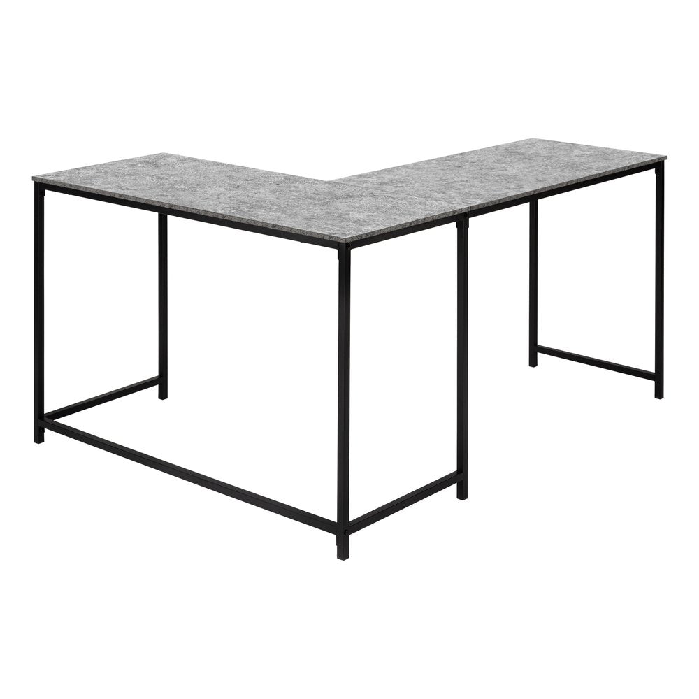 58" Gray and Black Faux Stone Wood And Metal Corner Computer Desk