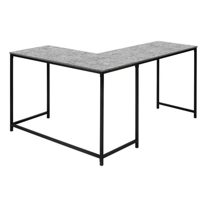 58" Gray and Black Faux Stone Wood And Metal Corner Computer Desk