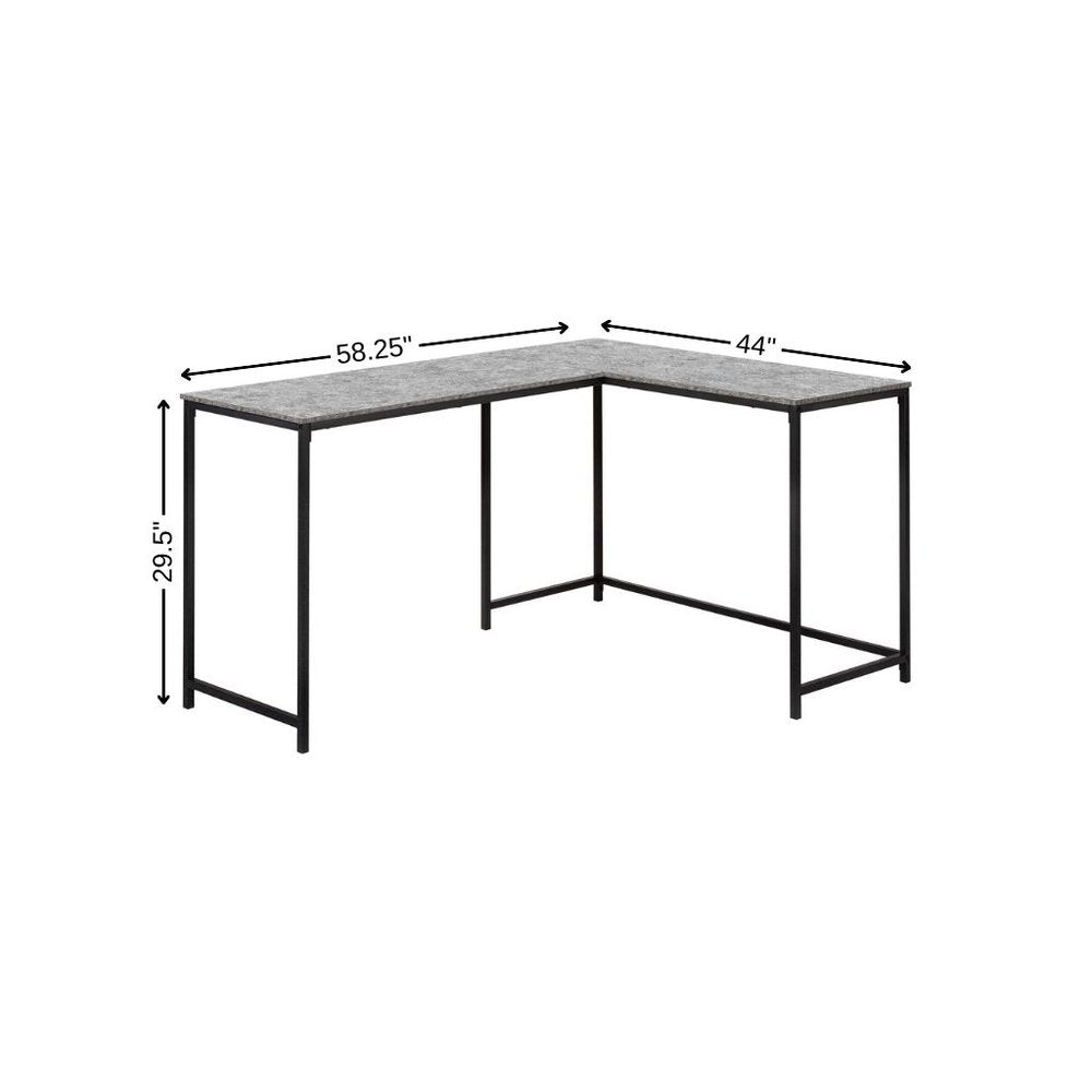 58" Gray and Black Faux Stone Wood And Metal Corner Computer Desk