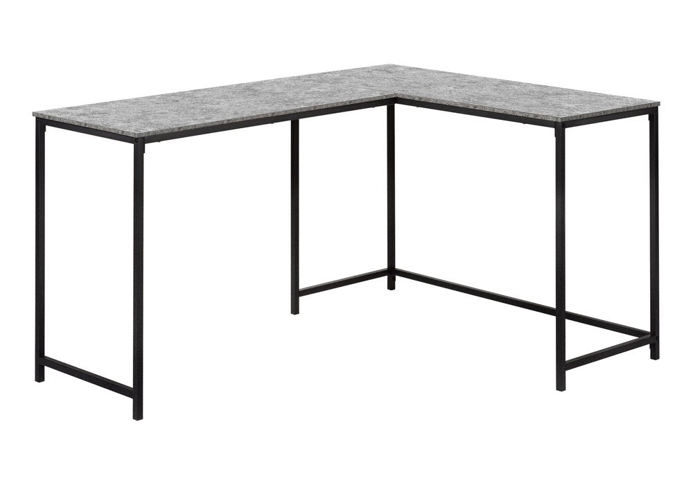 58" Gray and Black Faux Stone Wood And Metal Corner Computer Desk