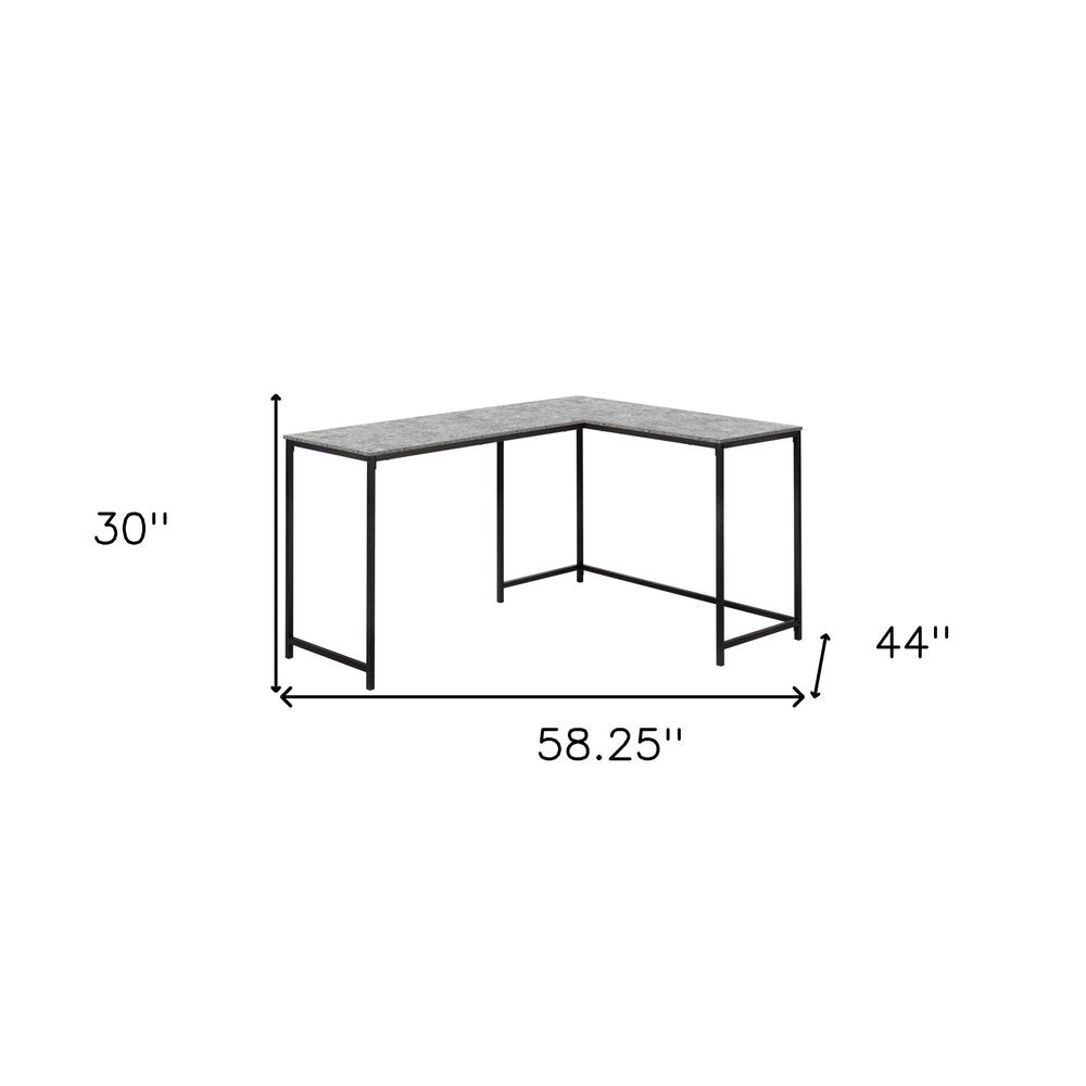 58" Gray and Black Faux Stone Wood And Metal Corner Computer Desk
