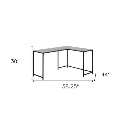 58" Gray and Black Faux Stone Wood And Metal Corner Computer Desk