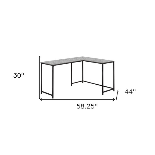 58" Gray and Black Faux Stone Wood And Metal Corner Computer Desk