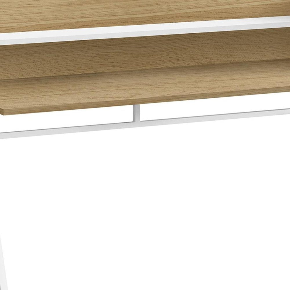 47" Natural and White Wood and Metal Sled Computer Desk