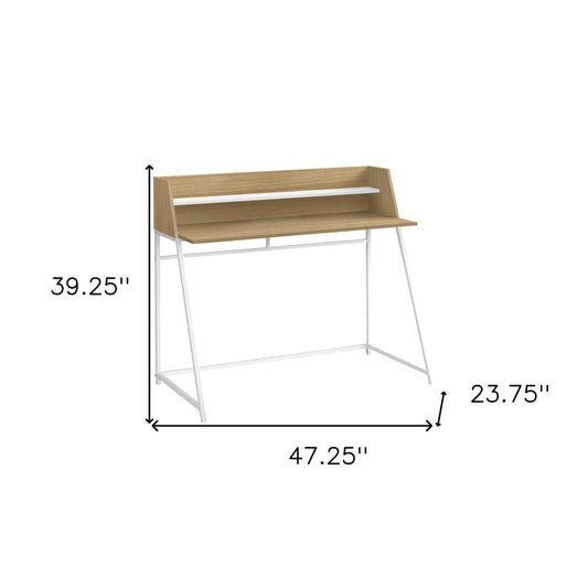 47" Natural and White Wood and Metal Sled Computer Desk
