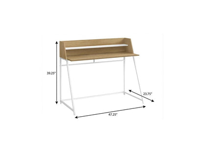 47" Natural and White Wood and Metal Sled Computer Desk