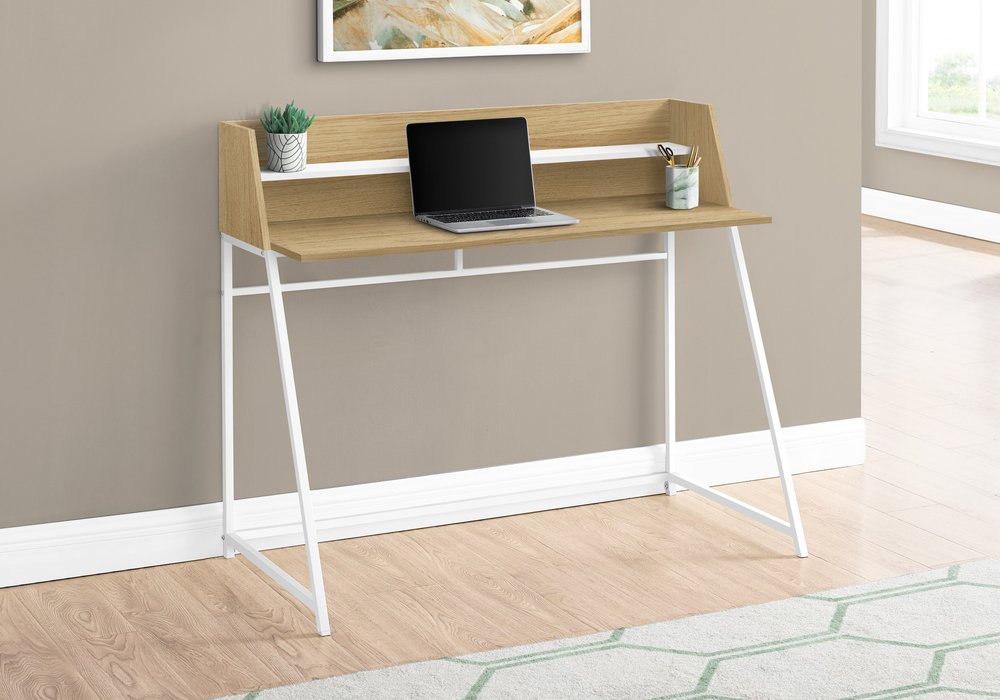 47" Natural and White Wood and Metal Sled Computer Desk