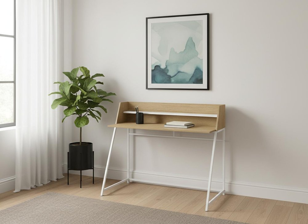 47" Natural and White Wood and Metal Sled Computer Desk