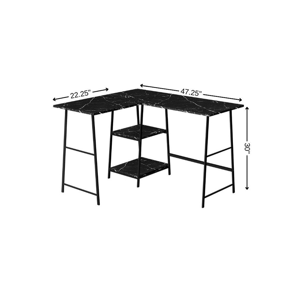 47" Black and White Wood and Metal Corner Trestle Computer Desk